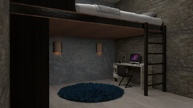 Loft bed over a desk