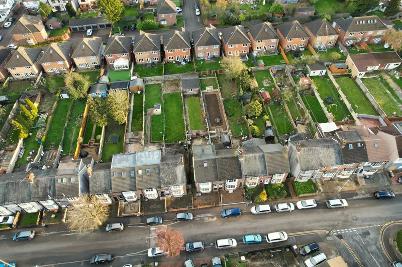 Rows of houses with long back gardens