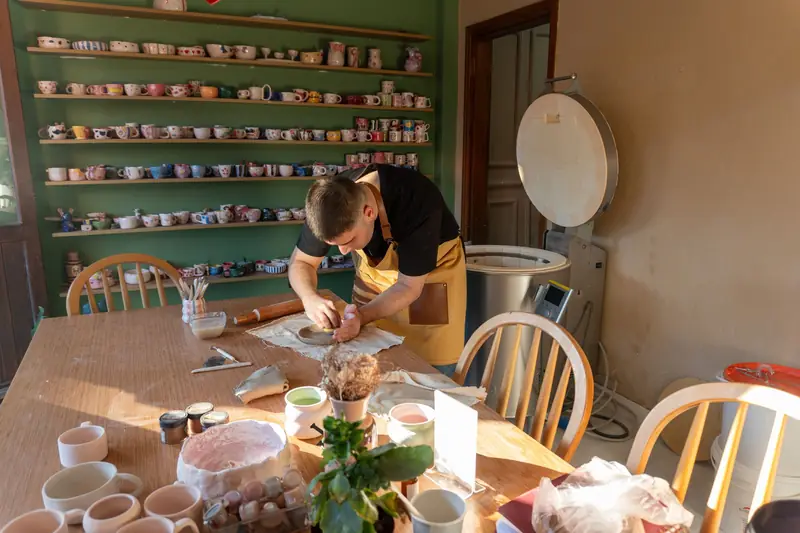 Pottery at a table