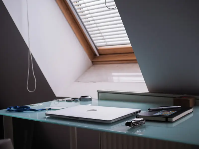 A desk at the roof window