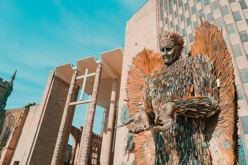 The St Michael statue on Coventry Cathedral